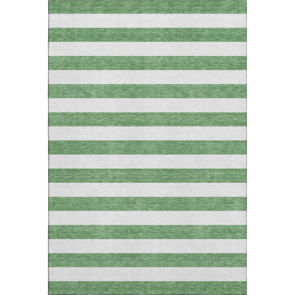 HomeRoots 5' X 8' Washable Area Rug in Green and Ivory Stripes – Stain Resistant, UV Protected, Durable Design 647592