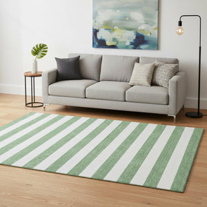 HomeRoots 5' X 8' Washable Area Rug in Green and Ivory Stripes – Stain Resistant, UV Protected, Durable Design 647592