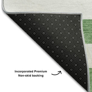 HomeRoots 8' Striped Washable Round Rug in Green and Ivory - Durable, UV-Protected, Ideal for Family Spaces 647593