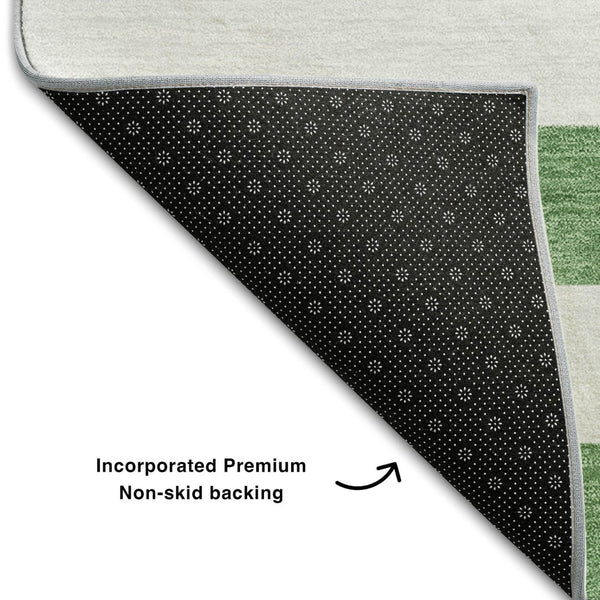 HomeRoots 8' Striped Washable Round Rug in Green and Ivory - Durable, UV-Protected, Ideal for Family Spaces 647593