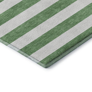 HomeRoots 8' Striped Washable Round Rug in Green and Ivory - Durable, UV-Protected, Ideal for Family Spaces 647593