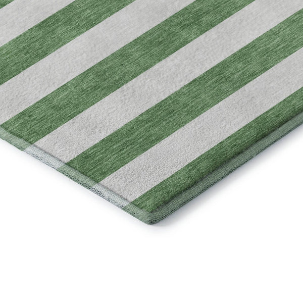 HomeRoots 8' Striped Washable Round Rug in Green and Ivory - Durable, UV-Protected, Ideal for Family Spaces 647593