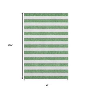 HomeRoots 8' X 10' Green And Ivory Striped Washable Area Rug - Stain Resistant, UV Protected for Family Spaces 647594