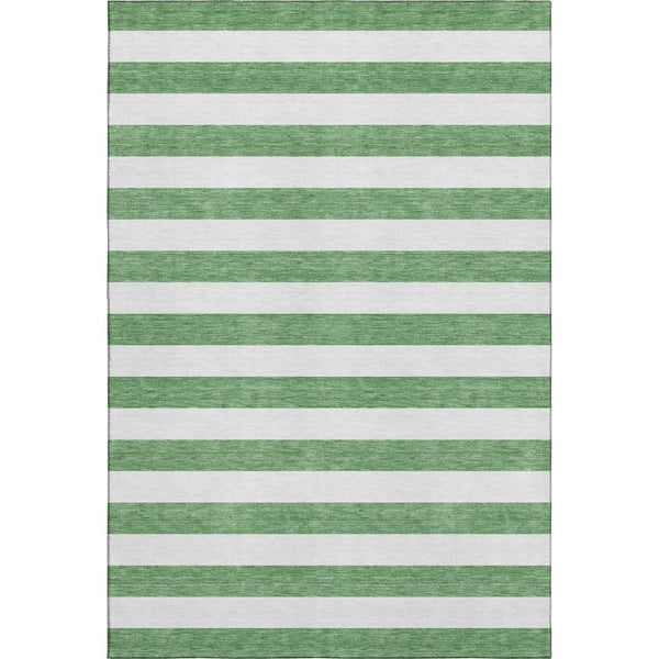 HomeRoots 8' X 10' Green And Ivory Striped Washable Area Rug - Stain Resistant, UV Protected for Family Spaces 647594