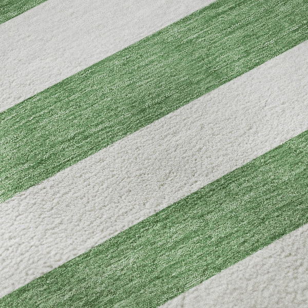 HomeRoots 8' X 10' Green And Ivory Striped Washable Area Rug - Stain Resistant, UV Protected for Family Spaces 647594