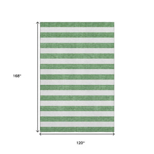 HomeRoots 10' Green & Ivory Striped Washable Area Rug - UV Protected, Durable, Stain-Resistant Design for Homes 647596