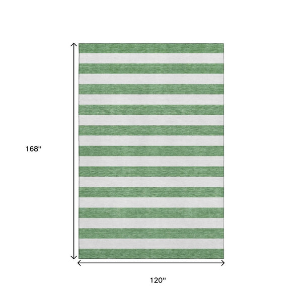 HomeRoots 10' Green & Ivory Striped Washable Area Rug - UV Protected, Durable, Stain-Resistant Design for Homes 647596
