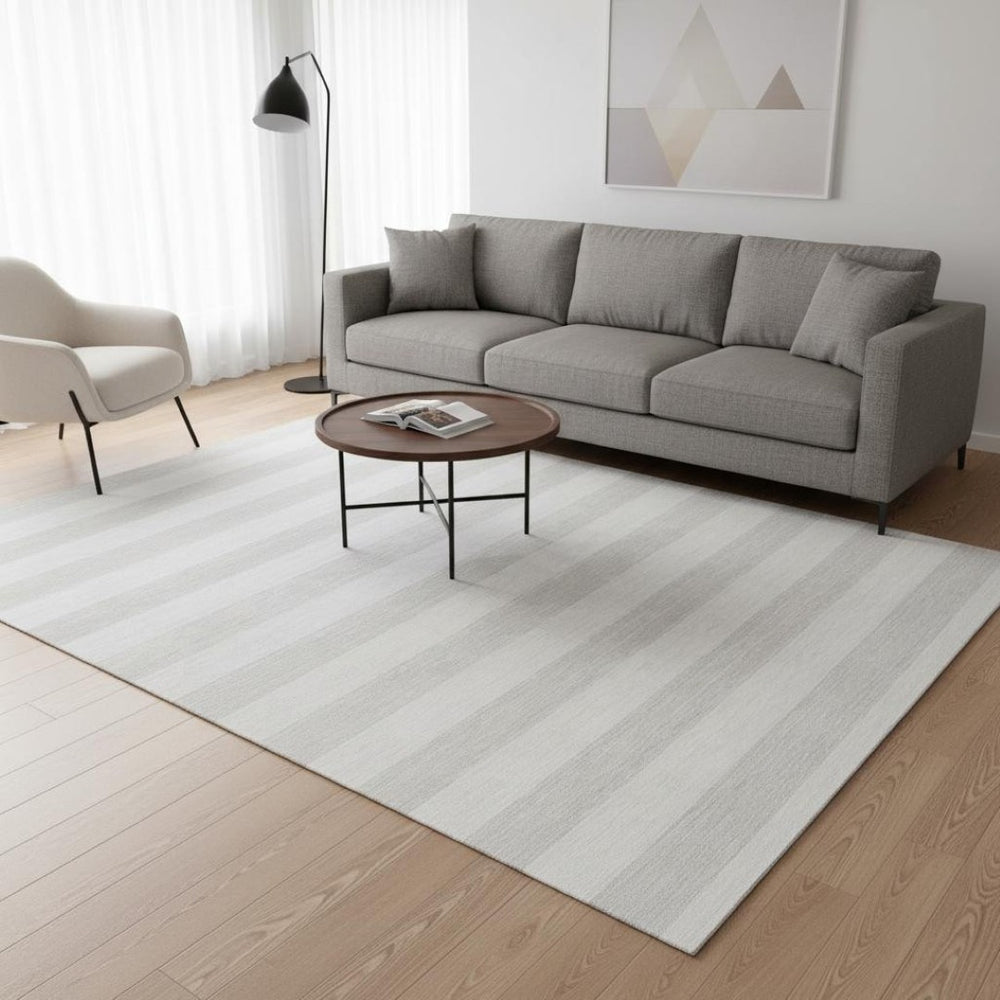 HomeRoots 5' X 8' Ivory and Gray Striped Area Rug – Washable, Stain Resistant, UV Protected for Busy Homes 647598