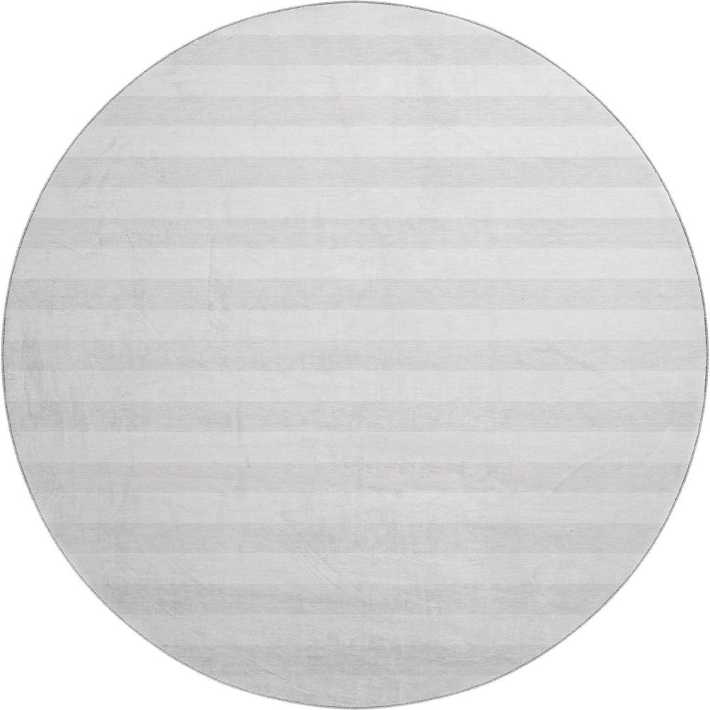 HomeRoots 8' Ivory and Gray Striped Washable Round Rug - Durable, Stain-Resistant, UV Protected for Homes 647599