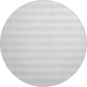 HomeRoots 8' Ivory and Gray Striped Washable Round Rug - Durable, Stain-Resistant, UV Protected for Homes 647599