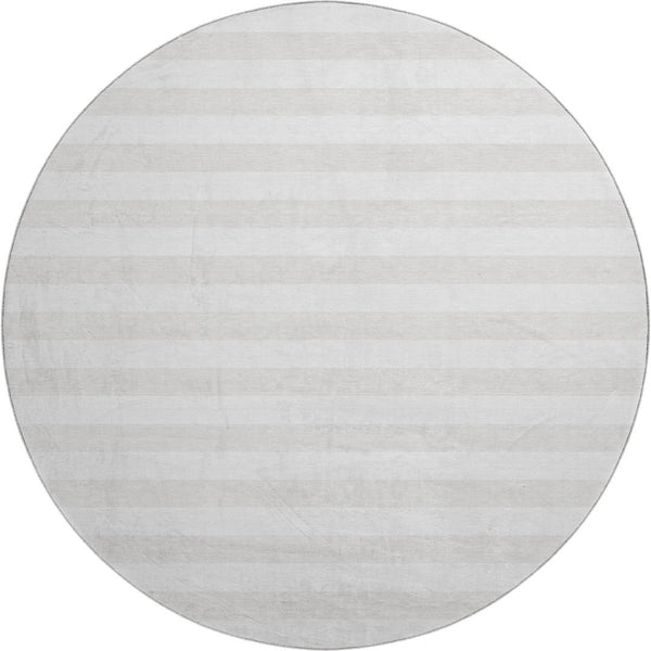HomeRoots 8' Ivory and Gray Striped Washable Round Rug - Durable, Stain-Resistant, UV Protected for Homes 647599