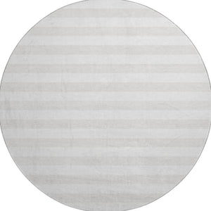 HomeRoots 8' Ivory and Gray Striped Washable Round Rug - Durable, Stain-Resistant, UV Protected for Homes 647599