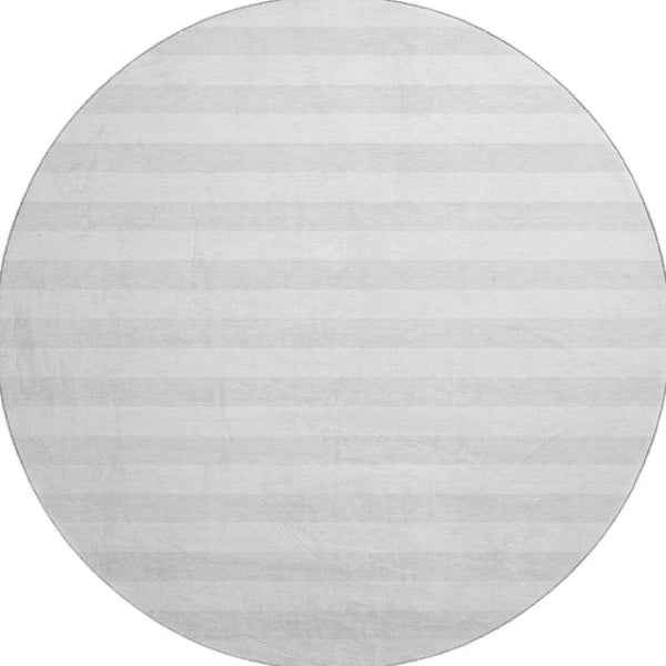 HomeRoots 8' Ivory and Gray Striped Washable Round Rug - Durable, Stain-Resistant, UV Protected for Homes 647599