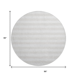HomeRoots 8' Ivory and Gray Striped Washable Round Rug - Durable, Stain-Resistant, UV Protected for Homes 647599