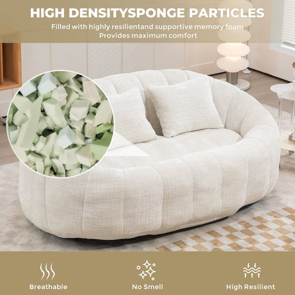 English Elm Bean Bean Bag Sofa High-Density Memory Foam Two-Seater Lounger High Back Chenille Cozy Support Beige W395P181433