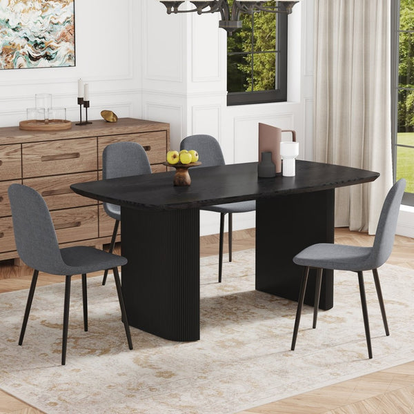 English Elm Table 5-Piece Dining Set – Modern Black Wood Grain Mdf Table & 4 Dark Gray Linen Chairs For Luxury W1151S04154-GIGA