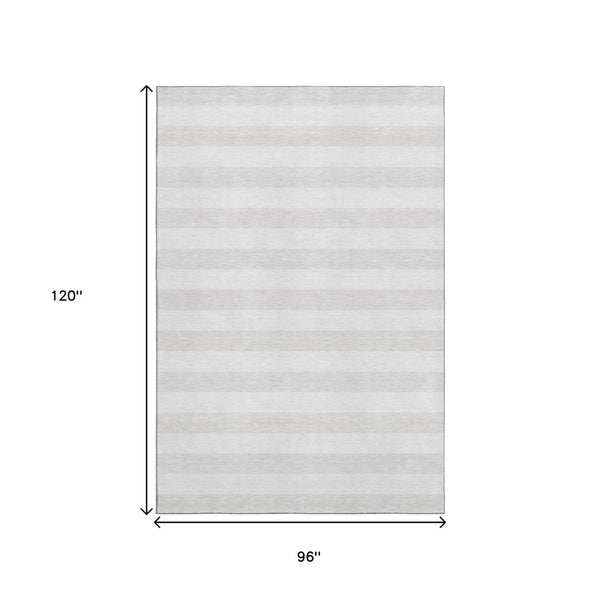 HomeRoots 8' X 10' Ivory and Gray Striped Washable Area Rug - Durable, Stain-Resistant, UV-Protected for Style 647600