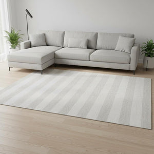 HomeRoots 8' X 10' Ivory and Gray Striped Washable Area Rug - Durable, Stain-Resistant, UV-Protected for Style 647600