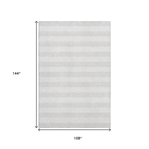 HomeRoots 9' X 12' Stylish Ivory and Gray Striped Area Rug – Washable, UV Protected, and Perfect for Busy Homes 647601