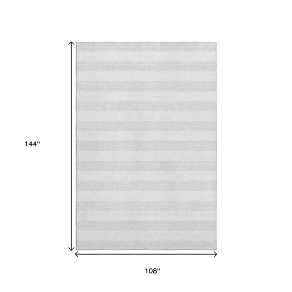 HomeRoots 9' X 12' Stylish Ivory and Gray Striped Area Rug – Washable, UV Protected, and Perfect for Busy Homes 647601