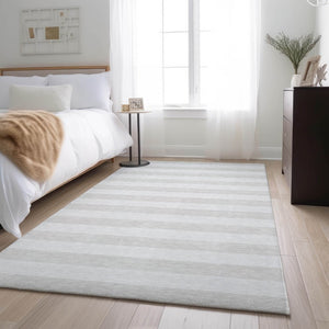 HomeRoots 9' X 12' Stylish Ivory and Gray Striped Area Rug – Washable, UV Protected, and Perfect for Busy Homes 647601