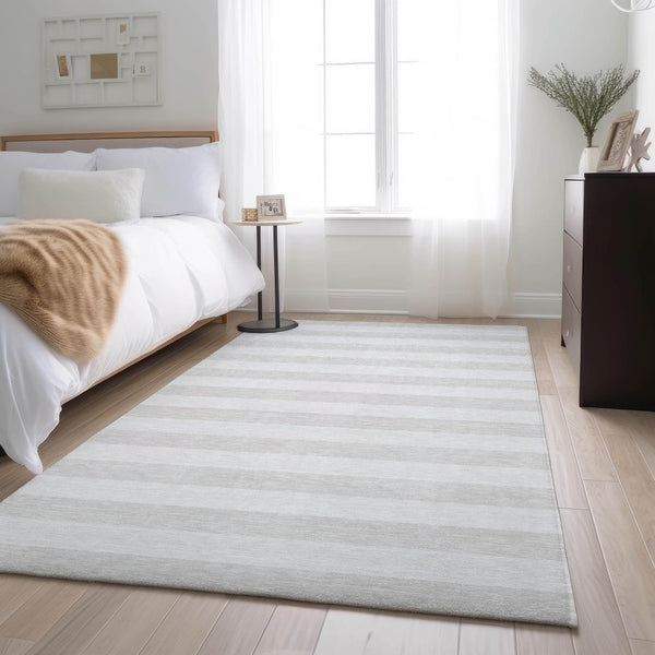 HomeRoots 9' X 12' Stylish Ivory and Gray Striped Area Rug – Washable, UV Protected, and Perfect for Busy Homes 647601