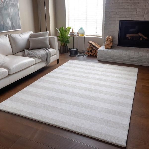 HomeRoots 9' X 12' Stylish Ivory and Gray Striped Area Rug – Washable, UV Protected, and Perfect for Busy Homes 647601