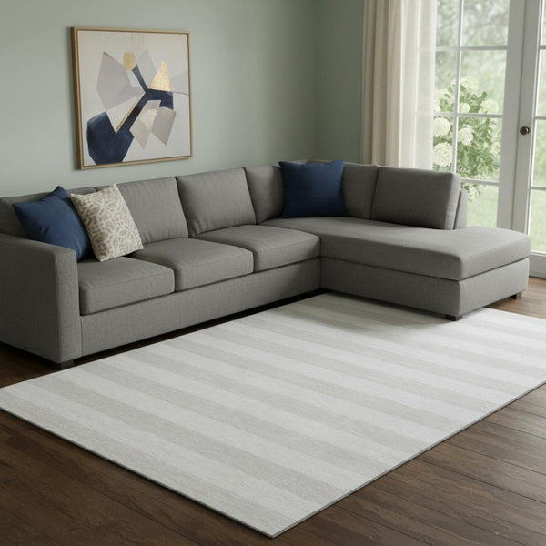 HomeRoots 9' X 12' Stylish Ivory and Gray Striped Area Rug – Washable, UV Protected, and Perfect for Busy Homes 647601