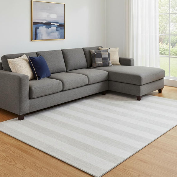 HomeRoots 10' X 14' Ivory and Gray Striped Washable Area Rug with Stain Resistance and UV Protection Features 647602