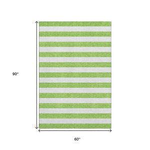 HomeRoots 5' X 8' Vibrant Lime Green & Ivory Striped Area Rug with Stain Resistance and UV Protection 647604