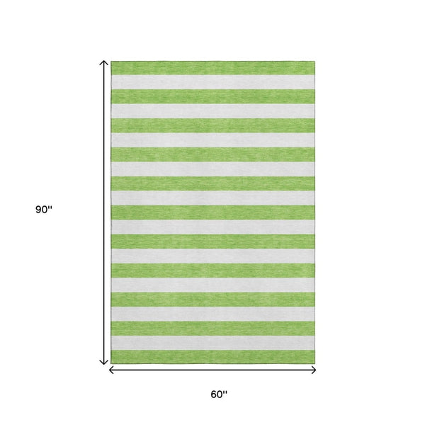 HomeRoots 5' X 8' Vibrant Lime Green & Ivory Striped Area Rug with Stain Resistance and UV Protection 647604