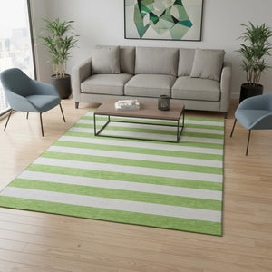 HomeRoots 5' X 8' Vibrant Lime Green & Ivory Striped Area Rug with Stain Resistance and UV Protection 647604
