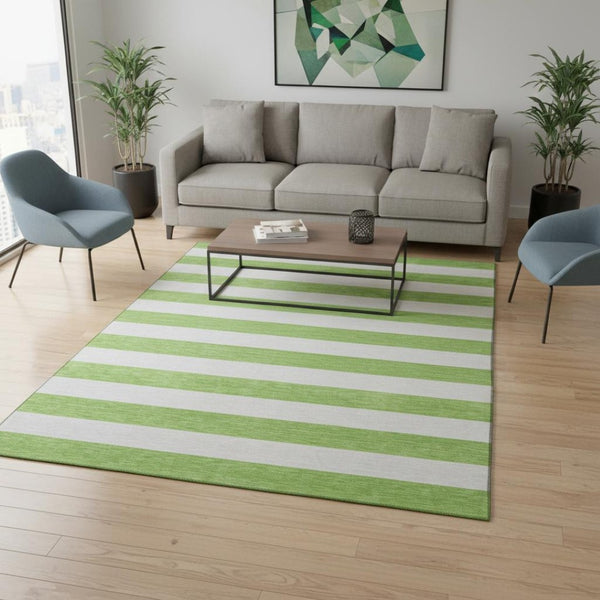 HomeRoots 5' X 8' Vibrant Lime Green & Ivory Striped Area Rug with Stain Resistance and UV Protection 647604