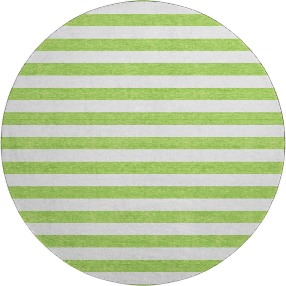 HomeRoots 8' Lime Green and Ivory Striped Round Rug - Washable, Durable, UV Protected for Modern Spaces 647605