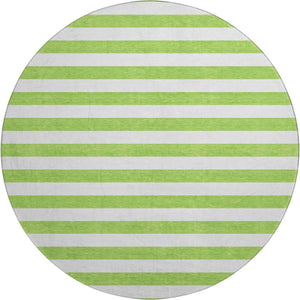 HomeRoots 8' Lime Green and Ivory Striped Round Rug - Washable, Durable, UV Protected for Modern Spaces 647605