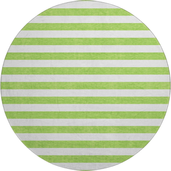HomeRoots 8' Lime Green and Ivory Striped Round Rug - Washable, Durable, UV Protected for Modern Spaces 647605