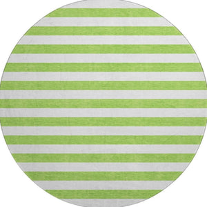 HomeRoots 8' Lime Green and Ivory Striped Round Rug - Washable, Durable, UV Protected for Modern Spaces 647605