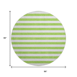 HomeRoots 8' Lime Green and Ivory Striped Round Rug - Washable, Durable, UV Protected for Modern Spaces 647605