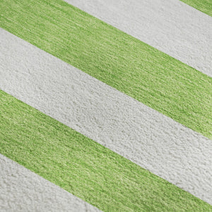 HomeRoots 8' X 10' Washable Lime Green & Ivory Striped Area Rug with UV Protection for Modern Homes 647606