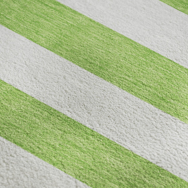 HomeRoots 8' X 10' Washable Lime Green & Ivory Striped Area Rug with UV Protection for Modern Homes 647606
