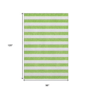 HomeRoots 8' X 10' Washable Lime Green & Ivory Striped Area Rug with UV Protection for Modern Homes 647606