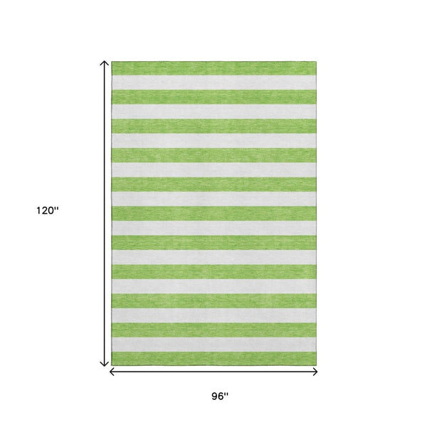 HomeRoots 8' X 10' Washable Lime Green & Ivory Striped Area Rug with UV Protection for Modern Homes 647606