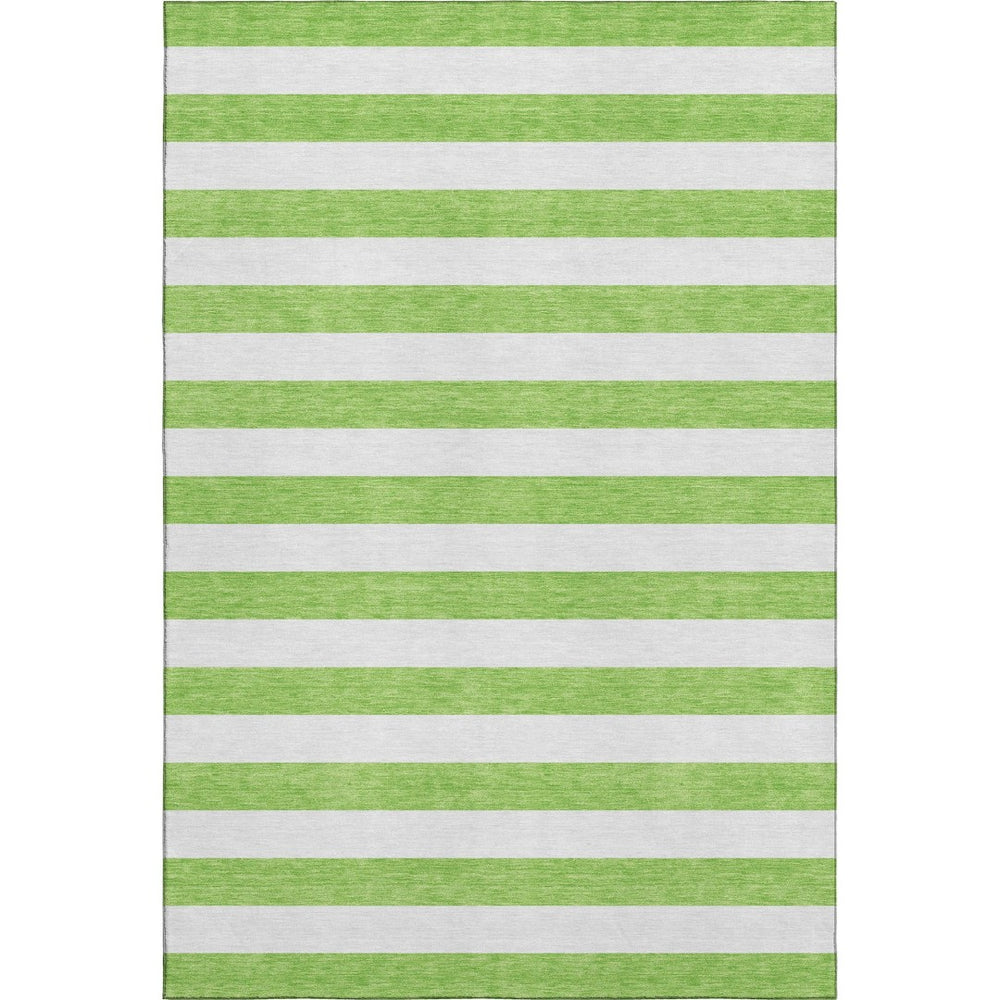 HomeRoots 8' X 10' Washable Lime Green & Ivory Striped Area Rug with UV Protection for Modern Homes 647606