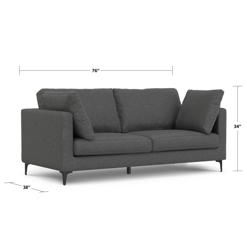 English Elm Ava Mid Century Sofa 76" — Eco-Friendly Performance Fabric, Plush Foam Cushions, Sturdy Metal Legs Dark Gray B136P199205