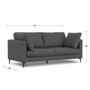 English Elm Ava Mid Century Sofa 76" — Eco-Friendly Performance Fabric, Plush Foam Cushions, Sturdy Metal Legs Dark Gray B136P199205