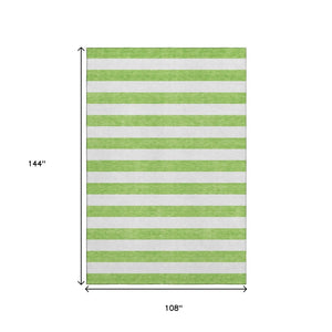 HomeRoots 9' X 12' Lime Green Striped Area Rug - Washable, UV-Protected, Durable for Kids & Pets, Stylish Design 647607