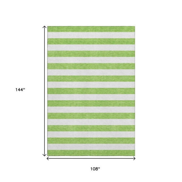 HomeRoots 9' X 12' Lime Green Striped Area Rug - Washable, UV-Protected, Durable for Kids & Pets, Stylish Design 647607