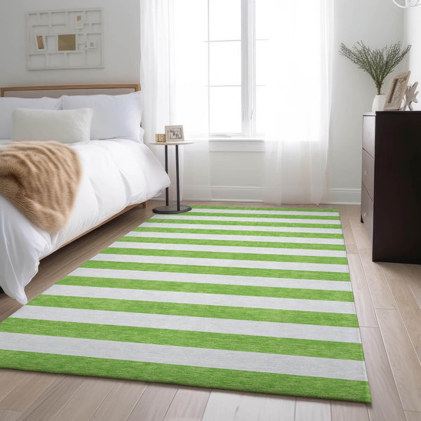 HomeRoots 9' X 12' Lime Green Striped Area Rug - Washable, UV-Protected, Durable for Kids & Pets, Stylish Design 647607