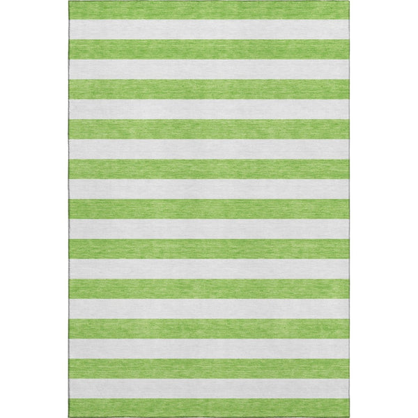 HomeRoots 9' X 12' Lime Green Striped Area Rug - Washable, UV-Protected, Durable for Kids & Pets, Stylish Design 647607