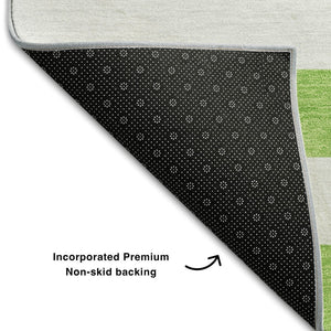HomeRoots 9' X 12' Lime Green Striped Area Rug - Washable, UV-Protected, Durable for Kids & Pets, Stylish Design 647607